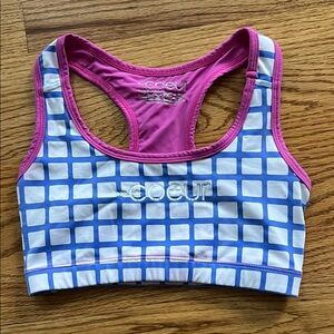 Coeur Pink and Blue Checkered Pocket Sports Bra